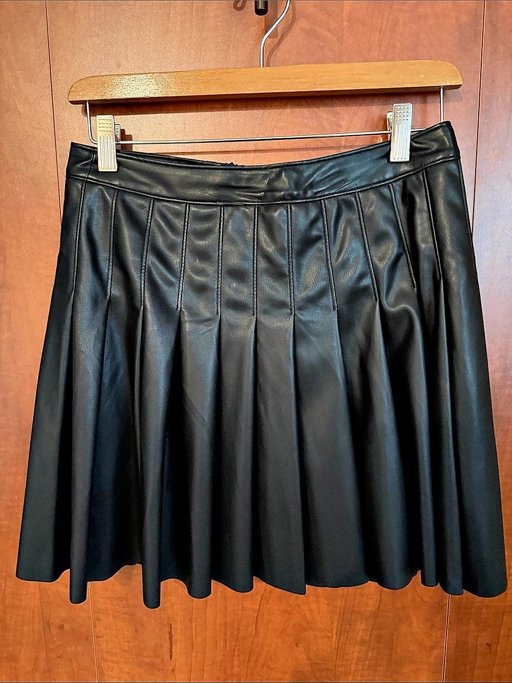 Topshop Faux Leather Pleated Mini Skirt Black Size 6